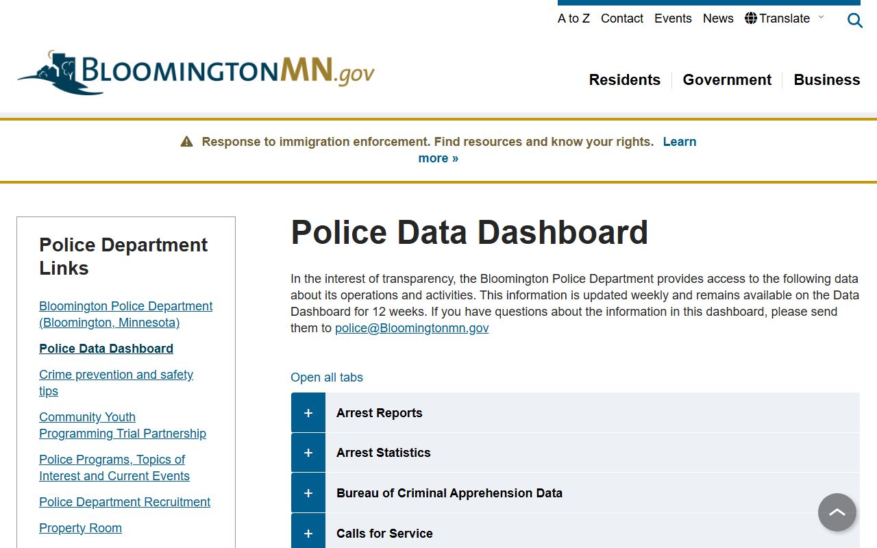Bloomington 72 hour booking police data dashboard