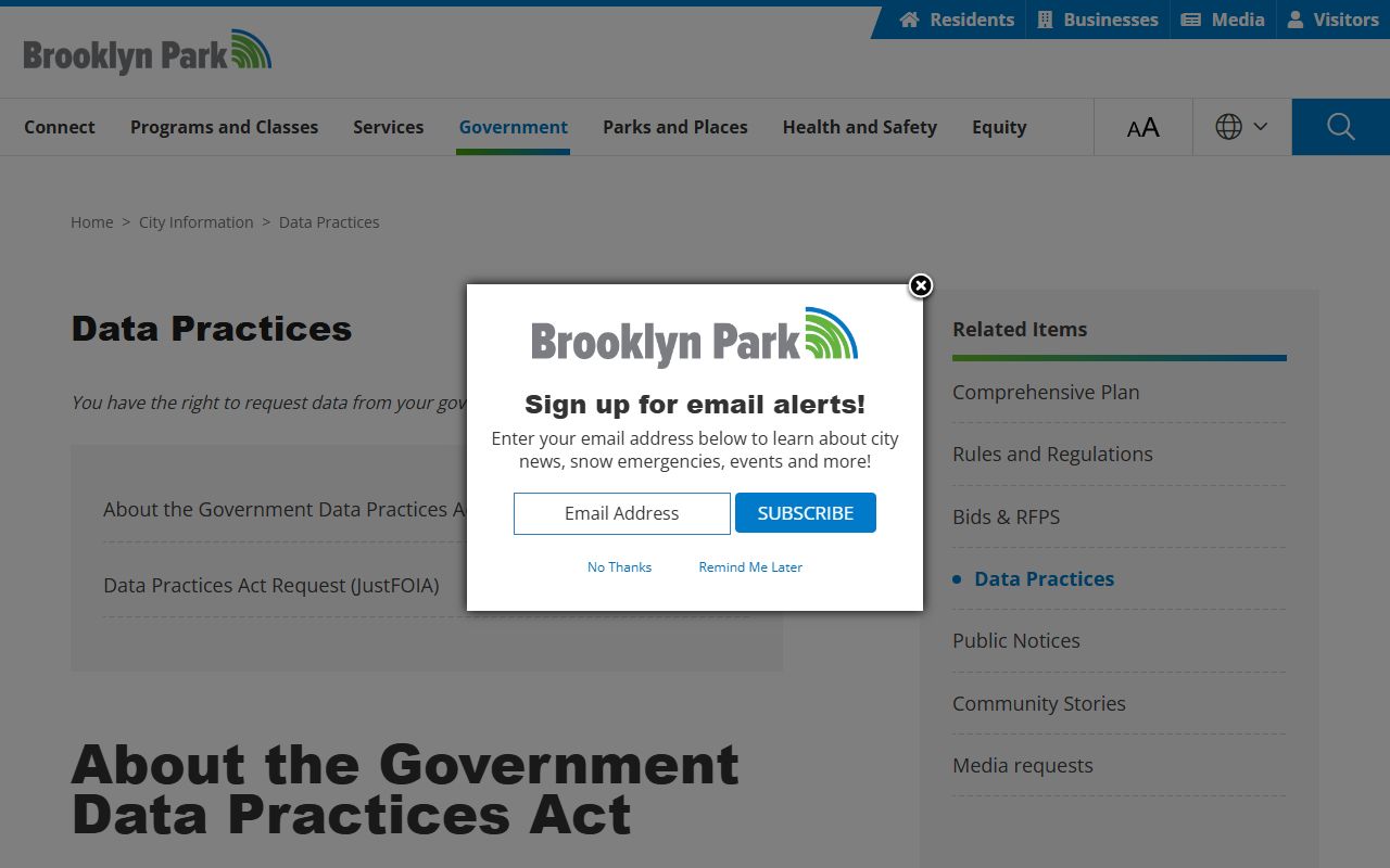 Brooklyn Park data practices 72 hour booking
