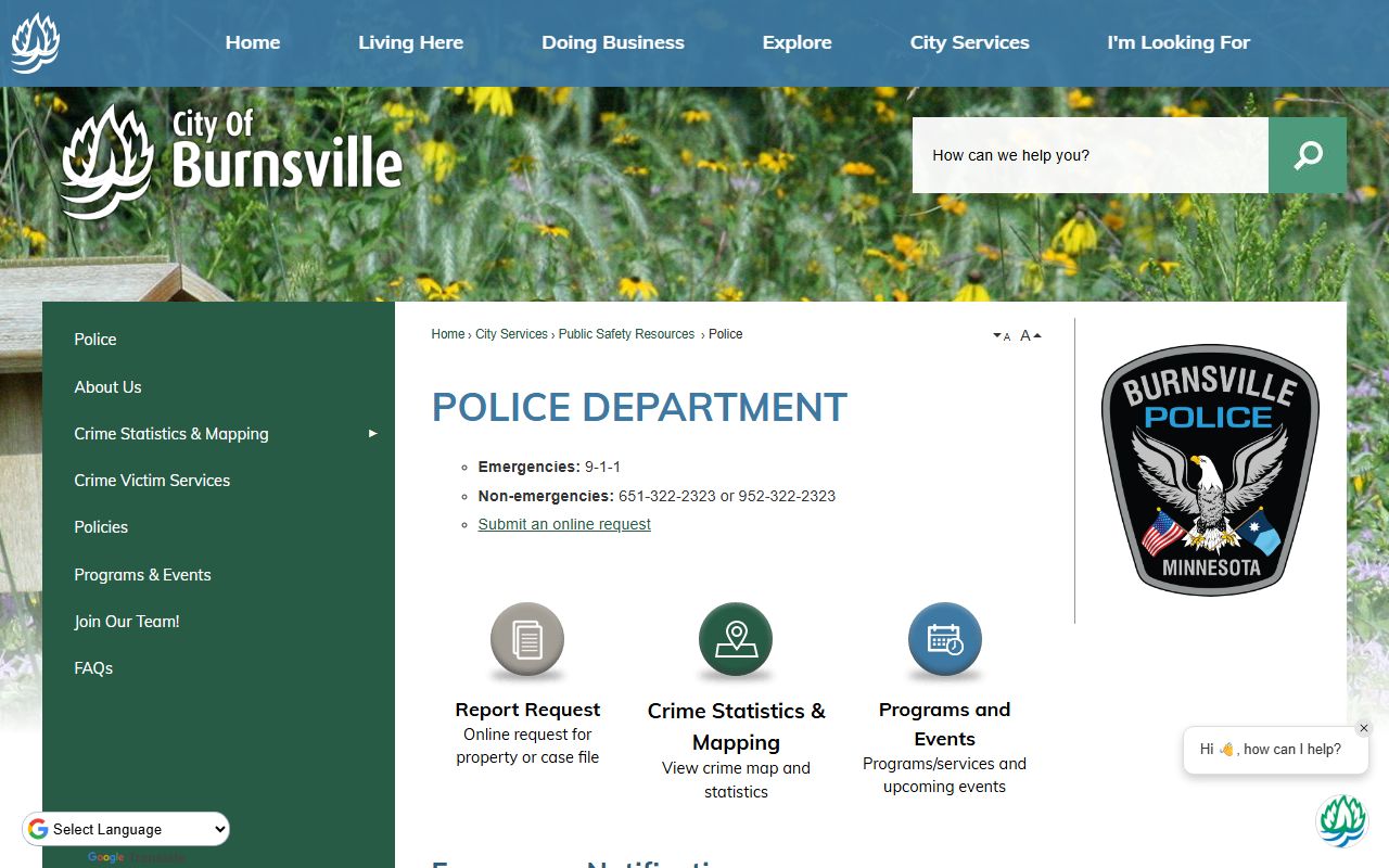 Burnsville Police Department page for 72 hour booking records