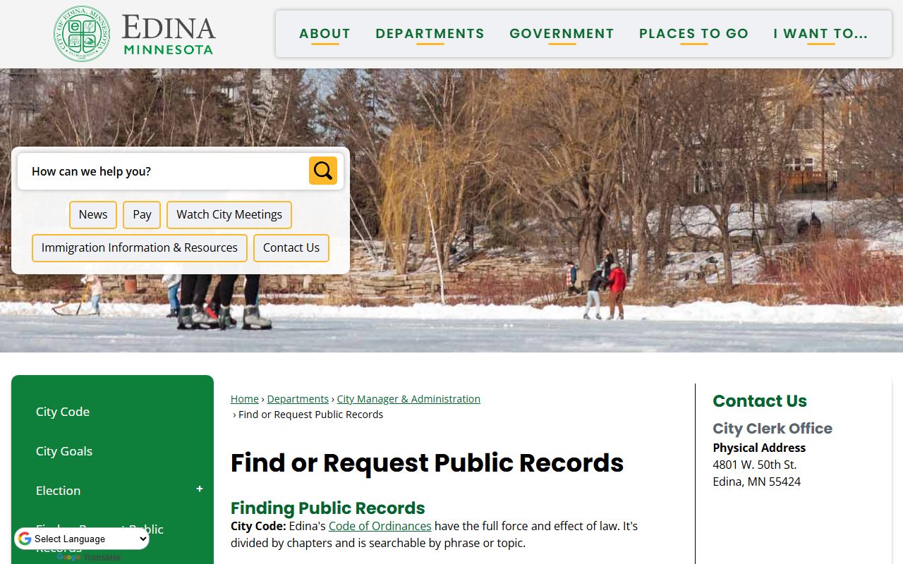Edina public records request page for 72 hour booking data