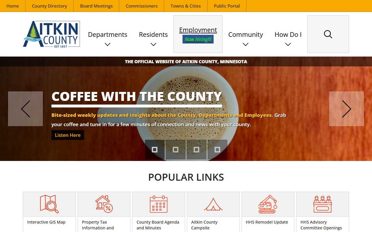 Aitkin County homepage showing 72 hour booking and jail resources
