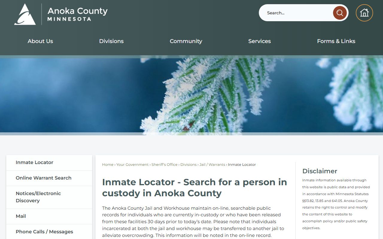 Anoka County inmate locator for 72 hour booking searches