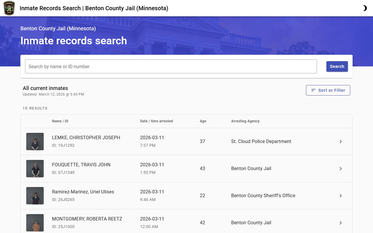 Benton County current inmate list for 72 hour booking records
