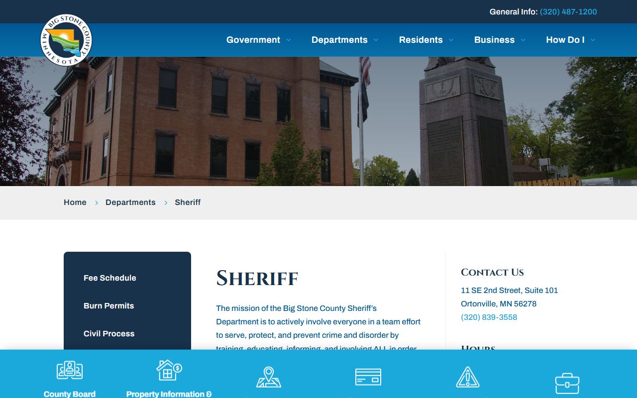 Big Stone County Sheriff's Office 72 hour booking information