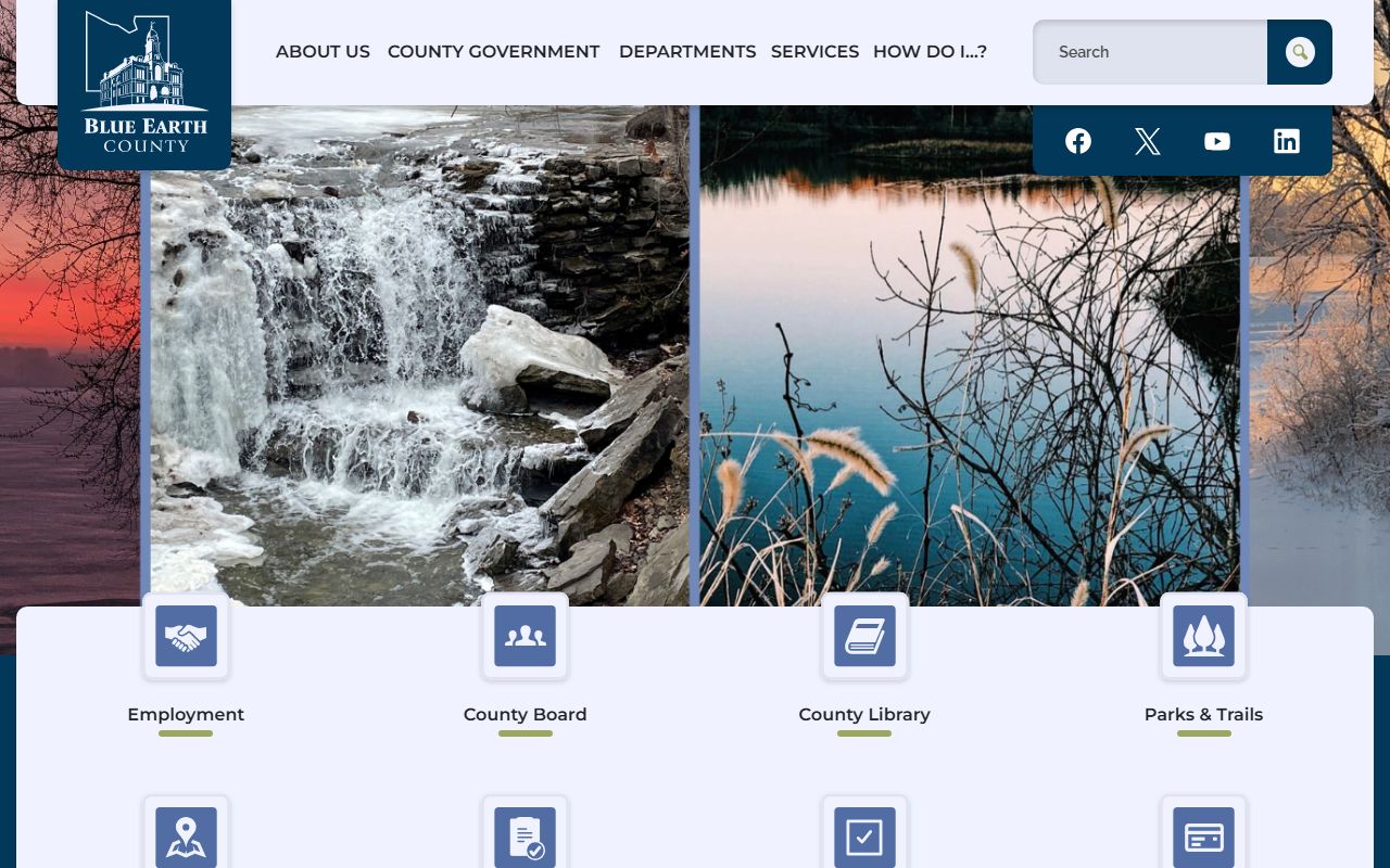 Blue Earth County homepage with 72 hour booking resources