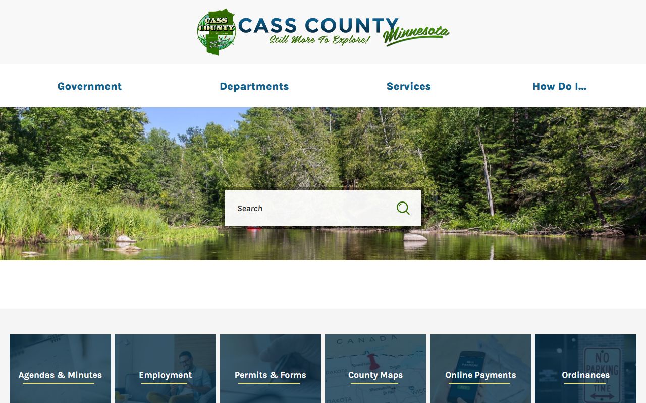 Cass County homepage with links to 72 hour booking resources