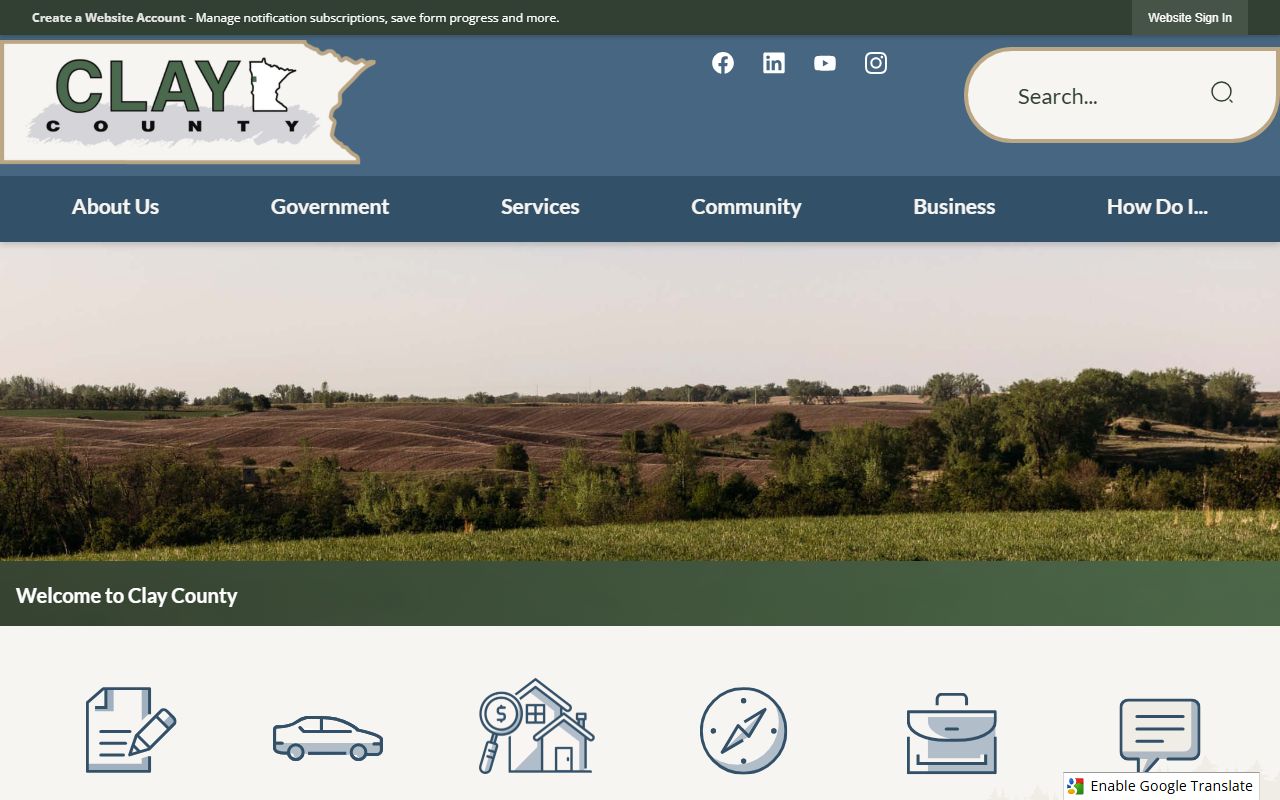 Clay County homepage with 72 hour booking resources