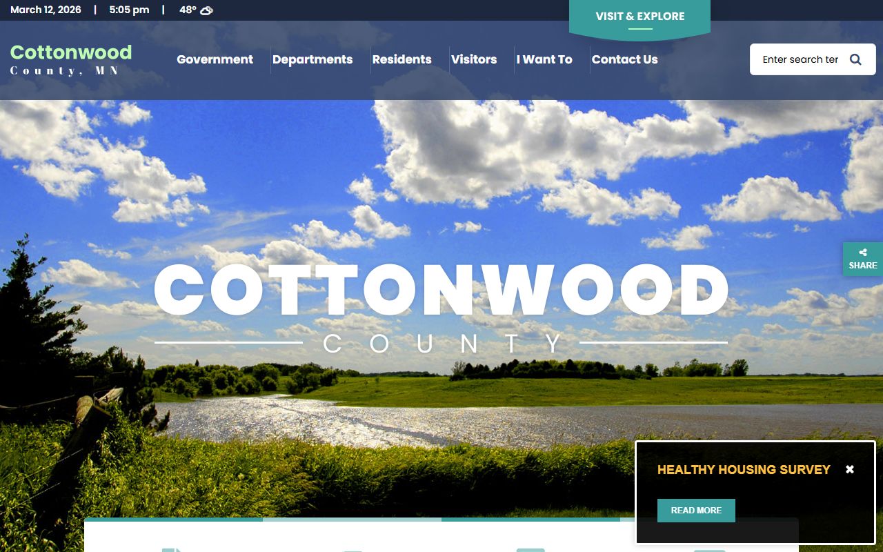 Cottonwood County homepage with 72 hour booking resources