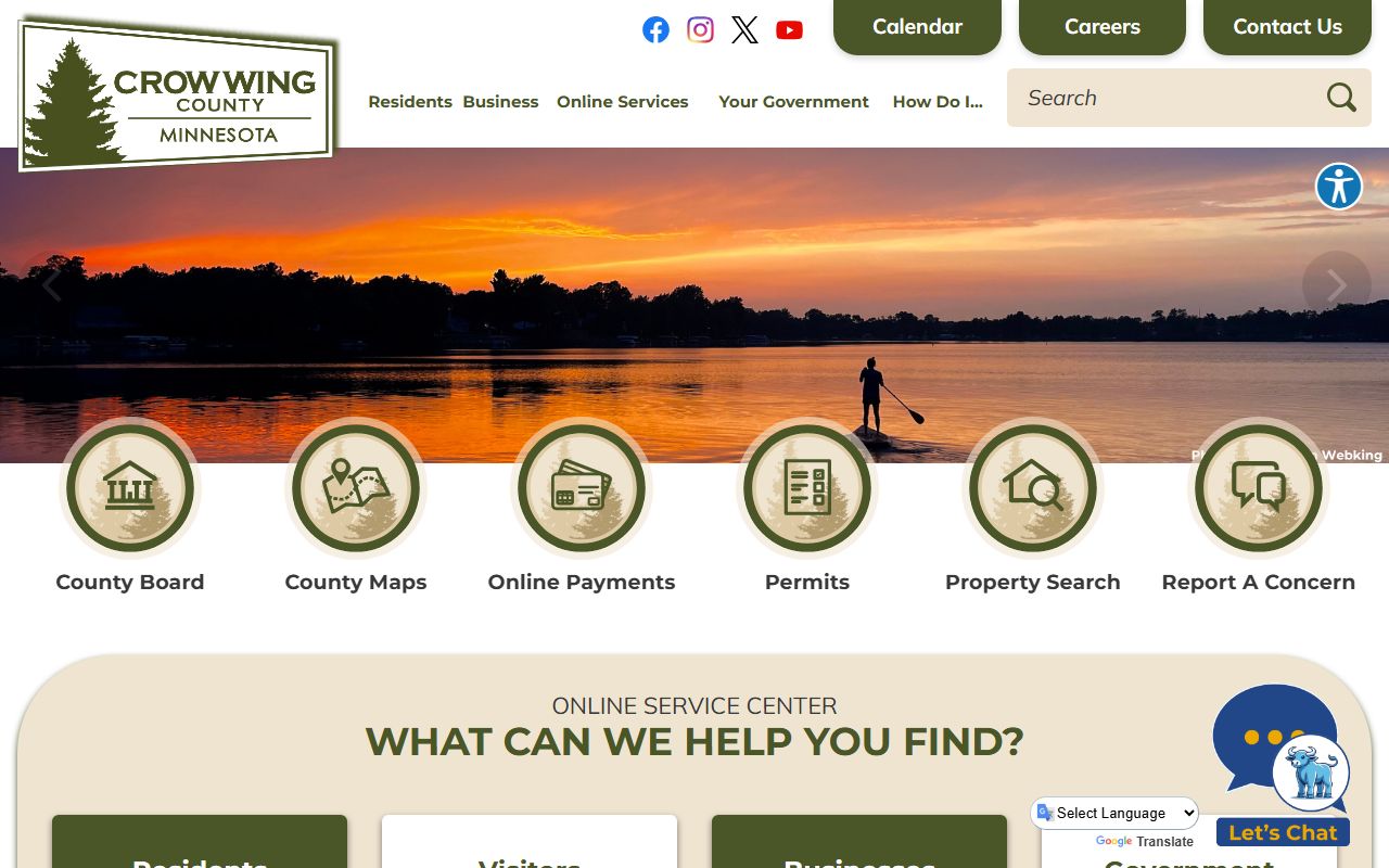 Crow Wing County homepage with 72 hour booking resources