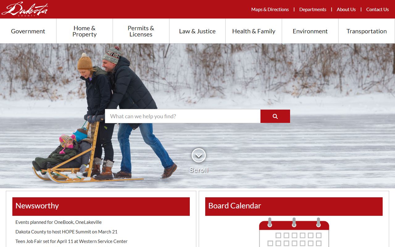 Dakota County homepage with 72 hour booking links
