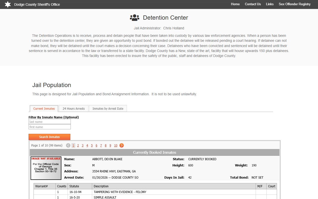 Dodge County jail population 72 hour booking list