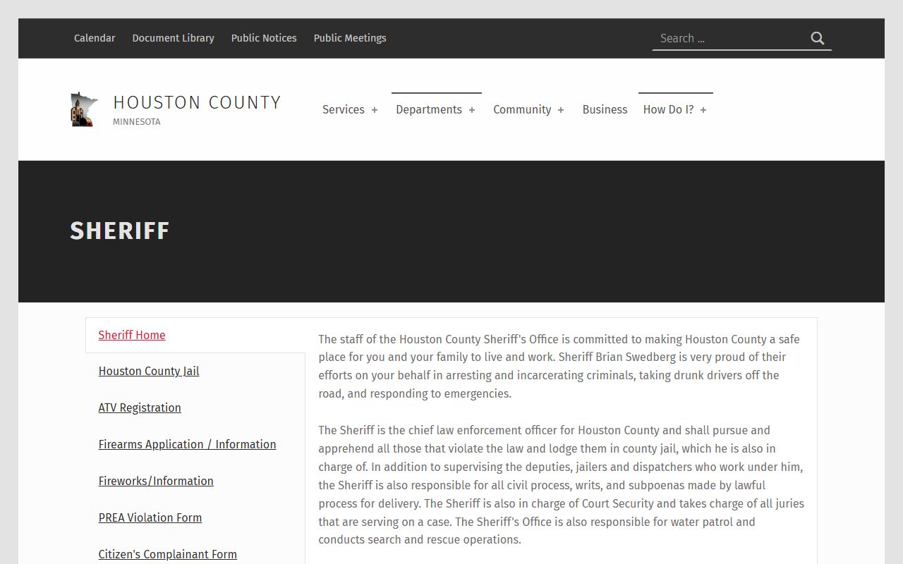 Houston County Sheriff's Office 72 hour booking page