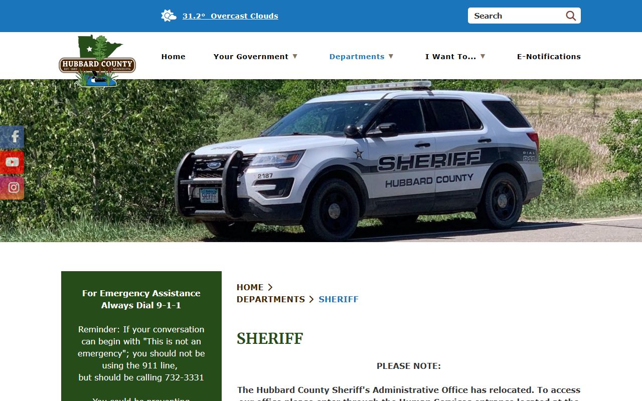 Hubbard County Sheriff's Office 72 hour booking page