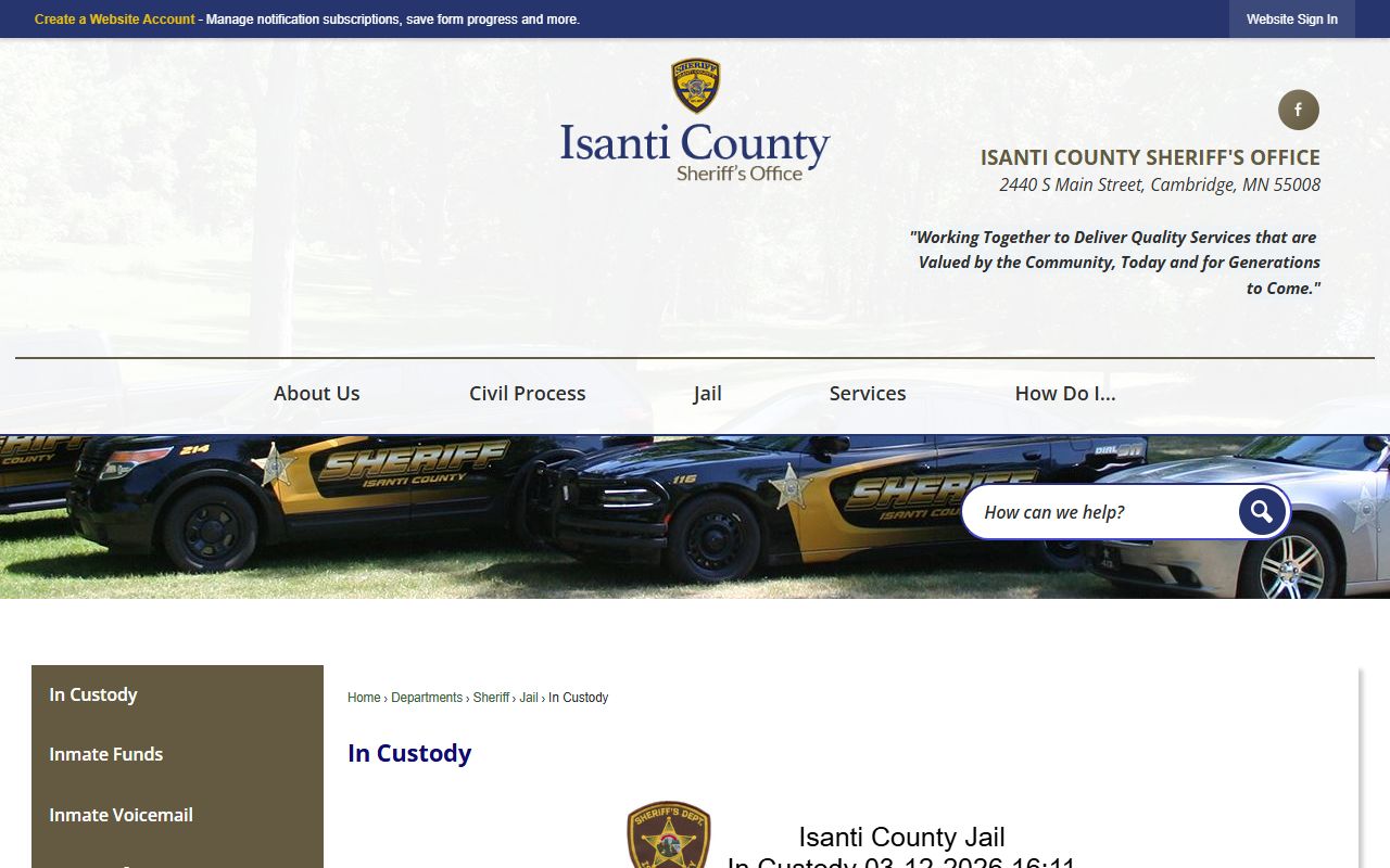 Isanti County in custody list 72 hour booking