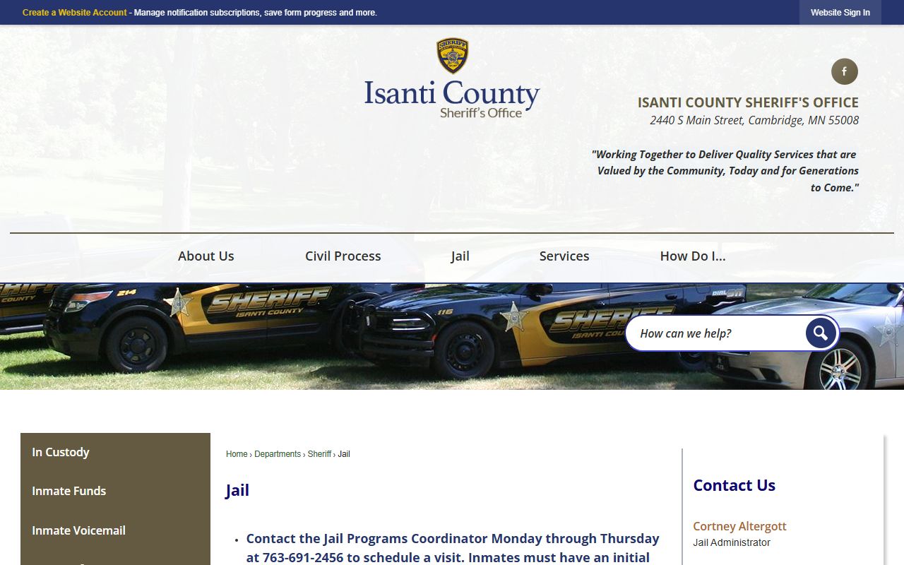 Isanti County jail 72 hour booking page