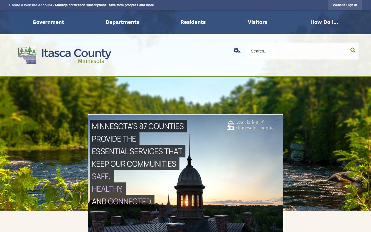 Itasca County homepage with 72 hour booking links