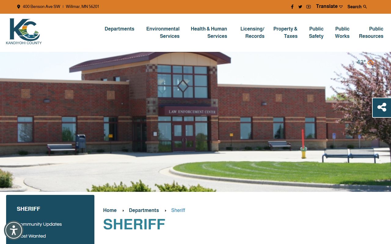 Kandiyohi County Sheriff 72 hour booking page