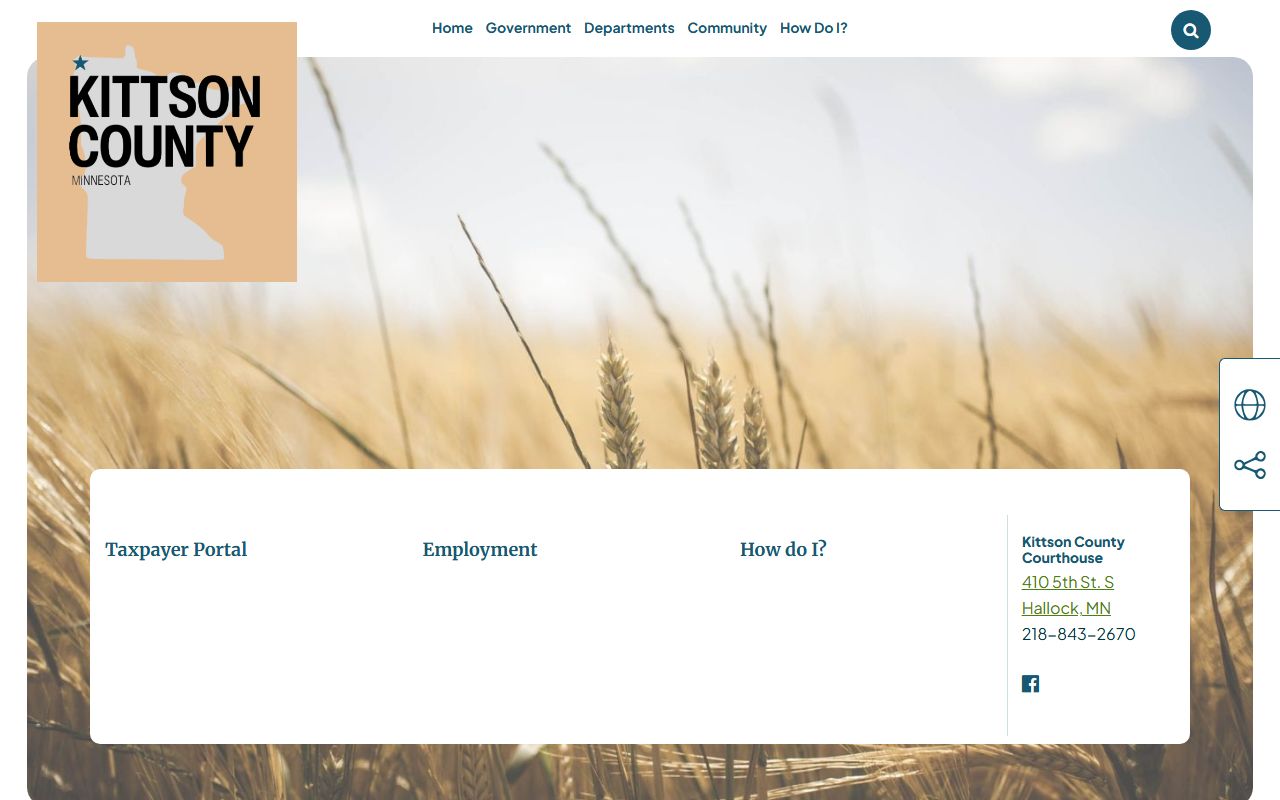 Kittson County homepage with 72 hour booking links