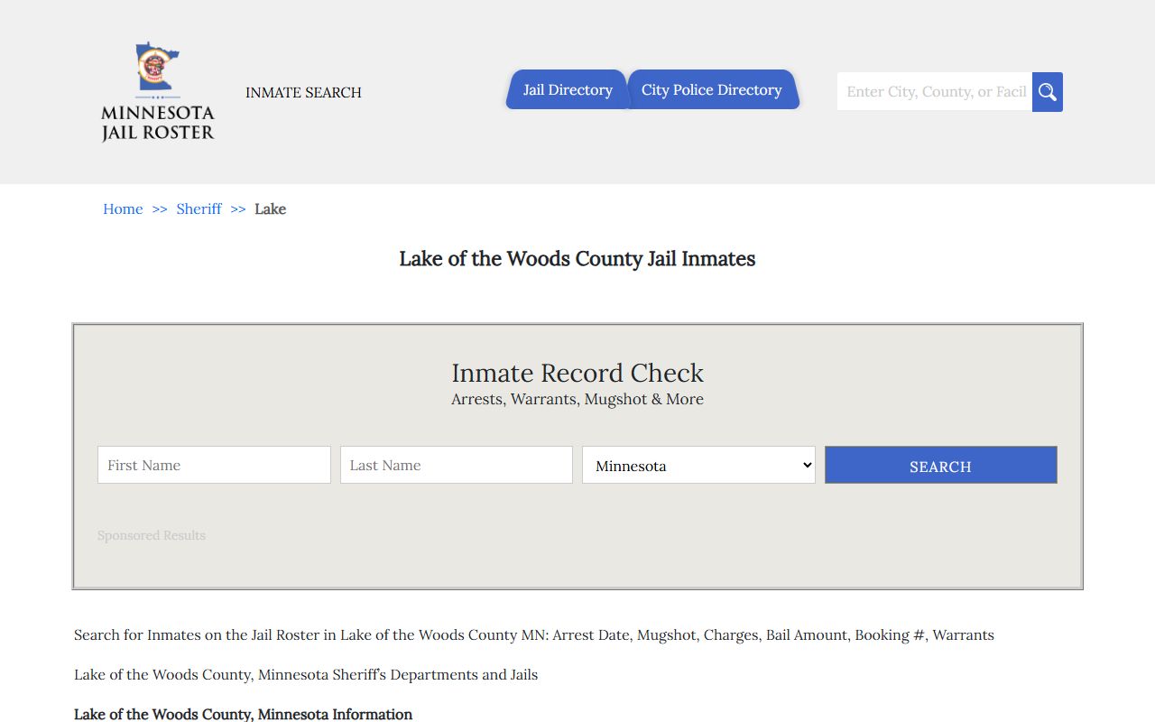 Lake of the Woods County Detention Center 72 hour booking