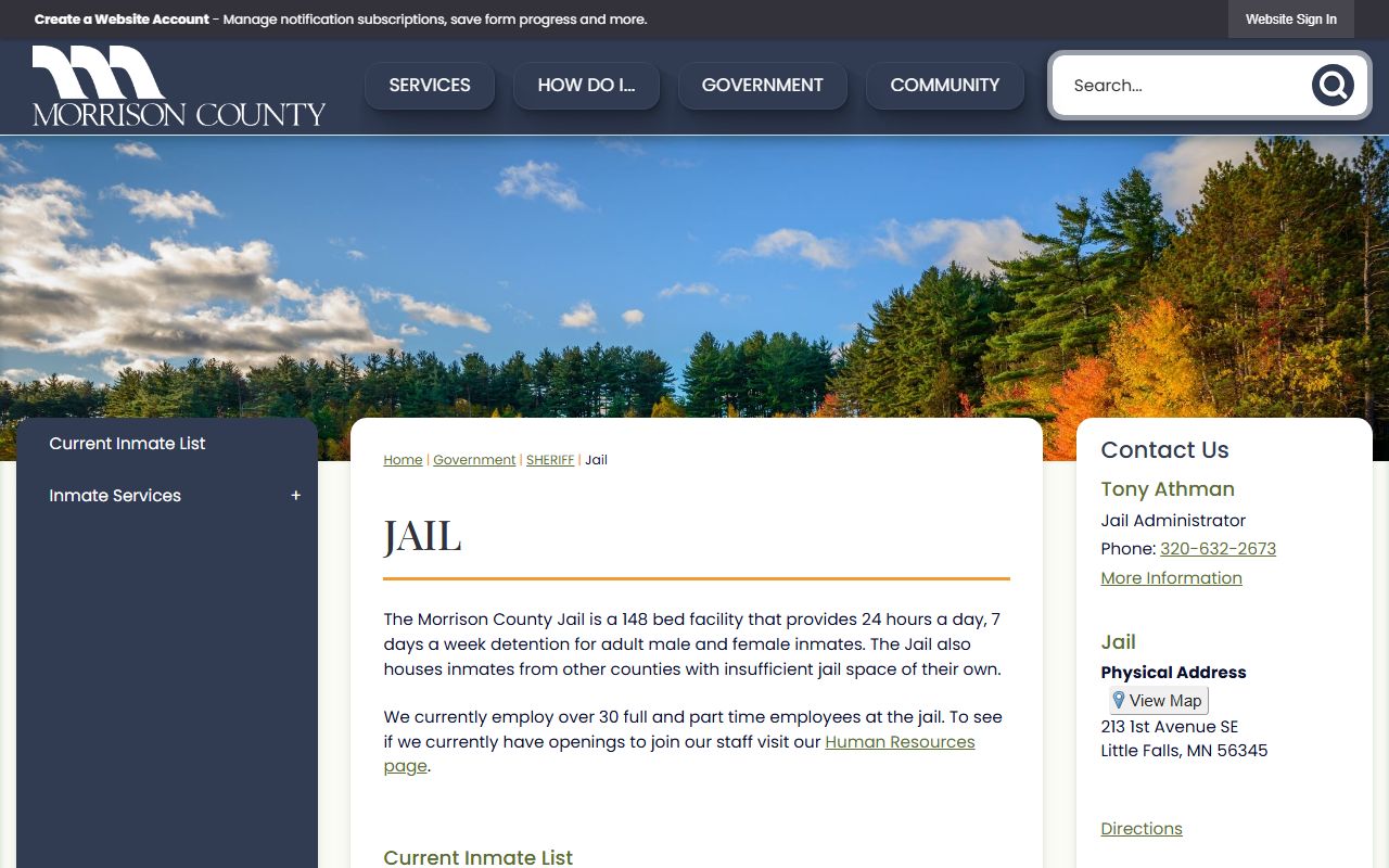 Morrison County Jail 72 hour booking page