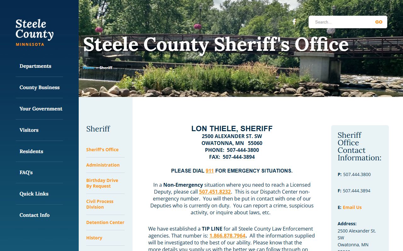 Steele County 72 hour booking sheriff office