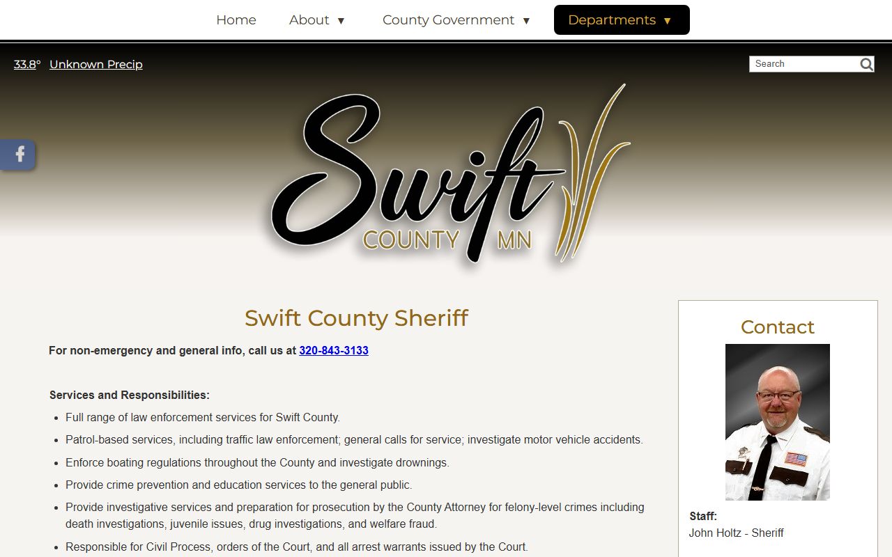 Swift County 72 hour booking sheriff office