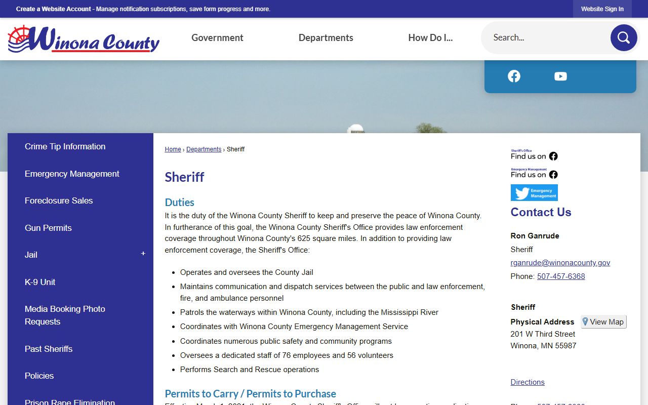 Winona County Sheriff page for 72 hour booking information