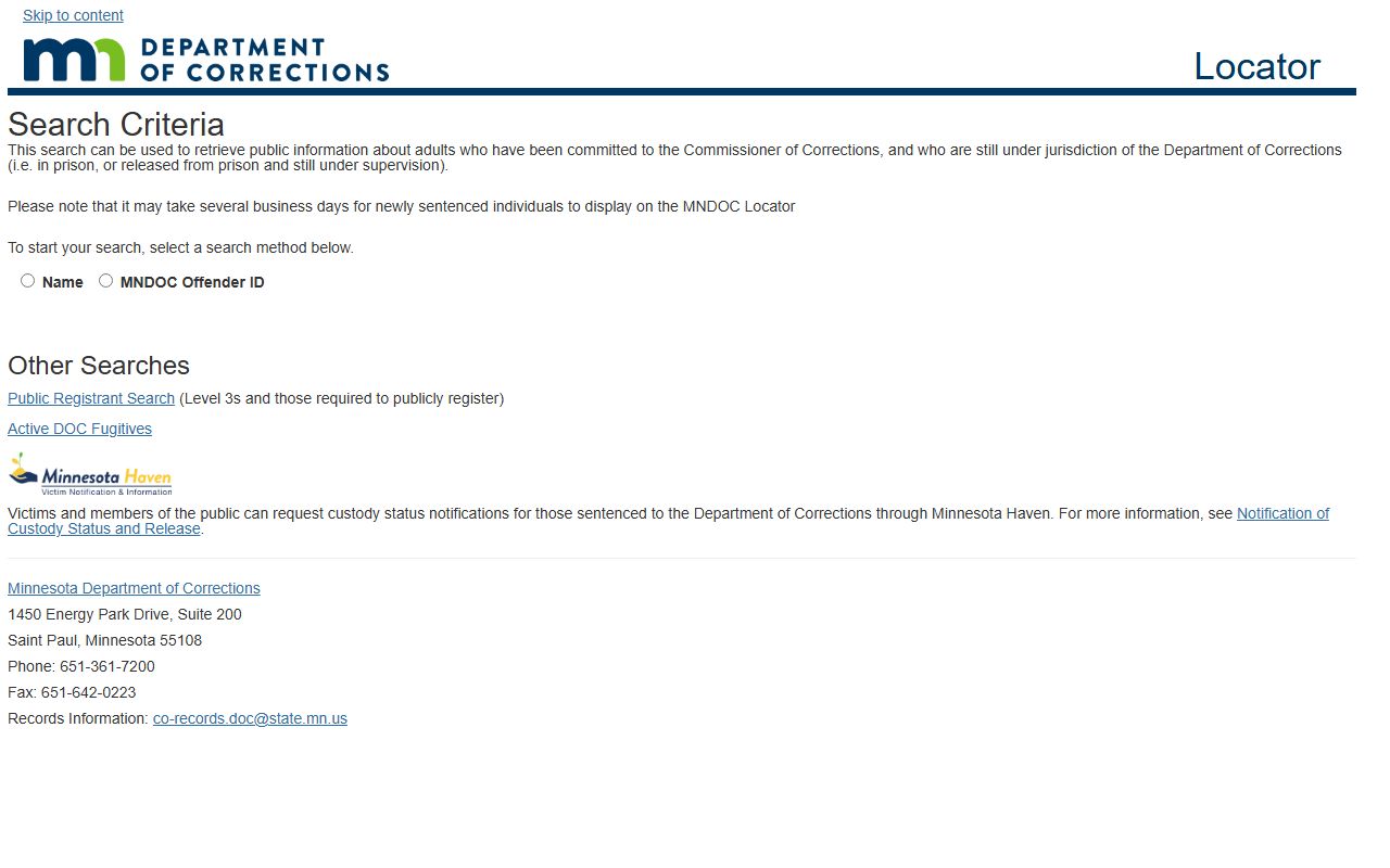 Minnesota DOC Public Viewer for 72 hour booking search