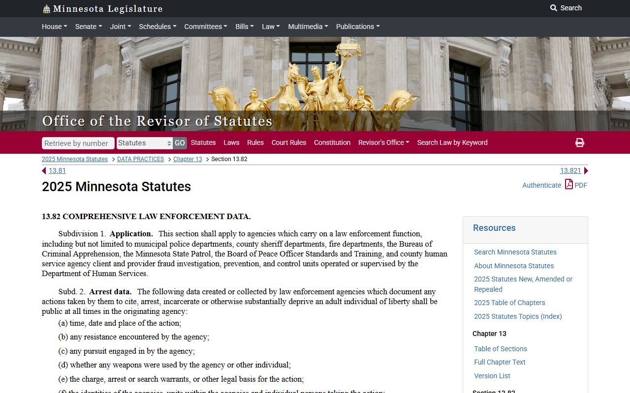 Minnesota Statute 13.82 law enforcement data for 72 hour booking